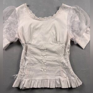 Floral Lace Trim Puff Sleeve XL Corset Top White Fairy Belle Poque Steampunk